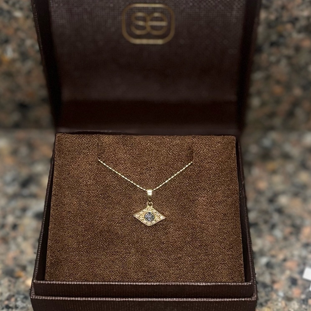 Sydney Evan 14k Yellow Gold and Diamond Evil Eye Charm with Sapphires